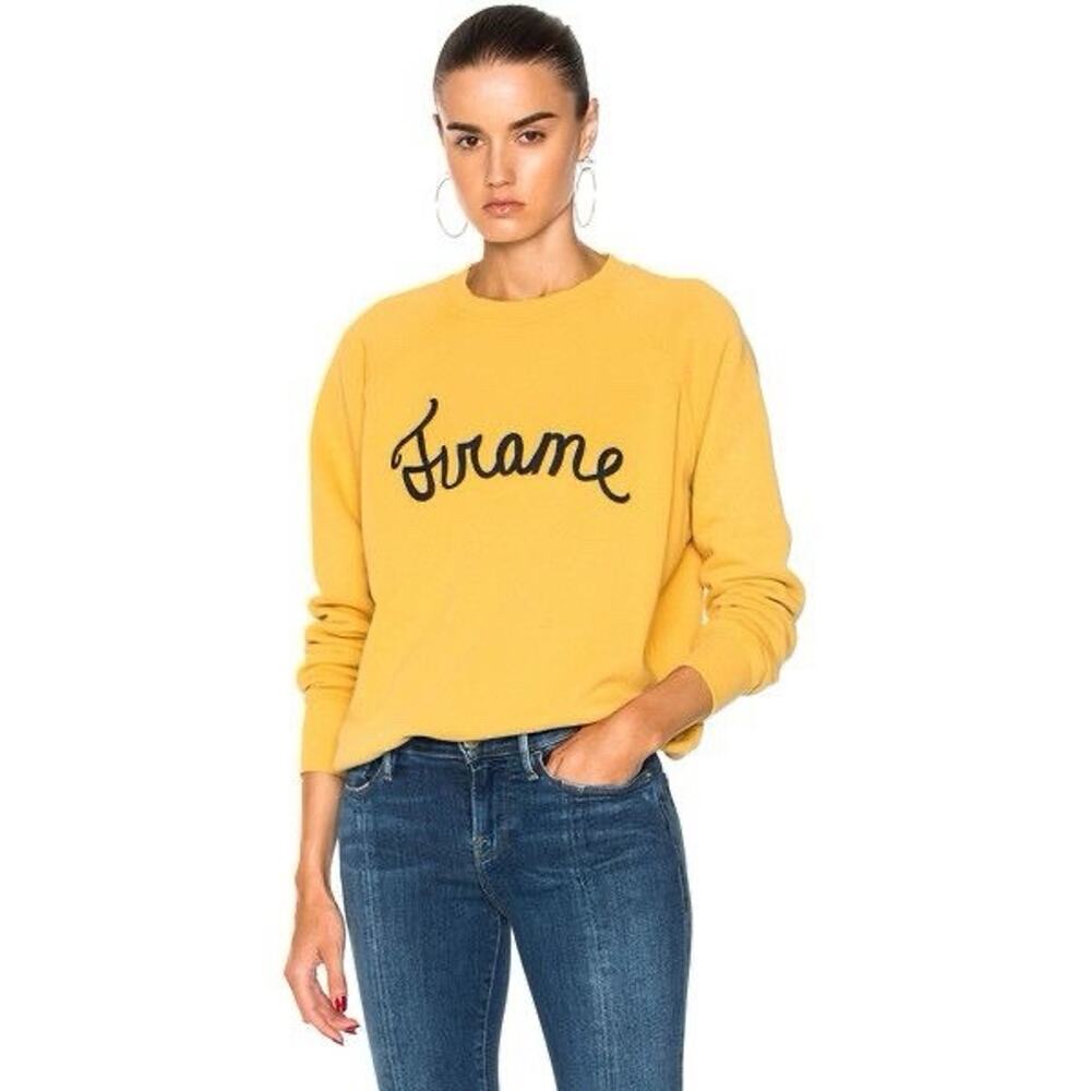 FRAME Denim Marigold Yellow Logo Sweatshirt Sweater Size Medium